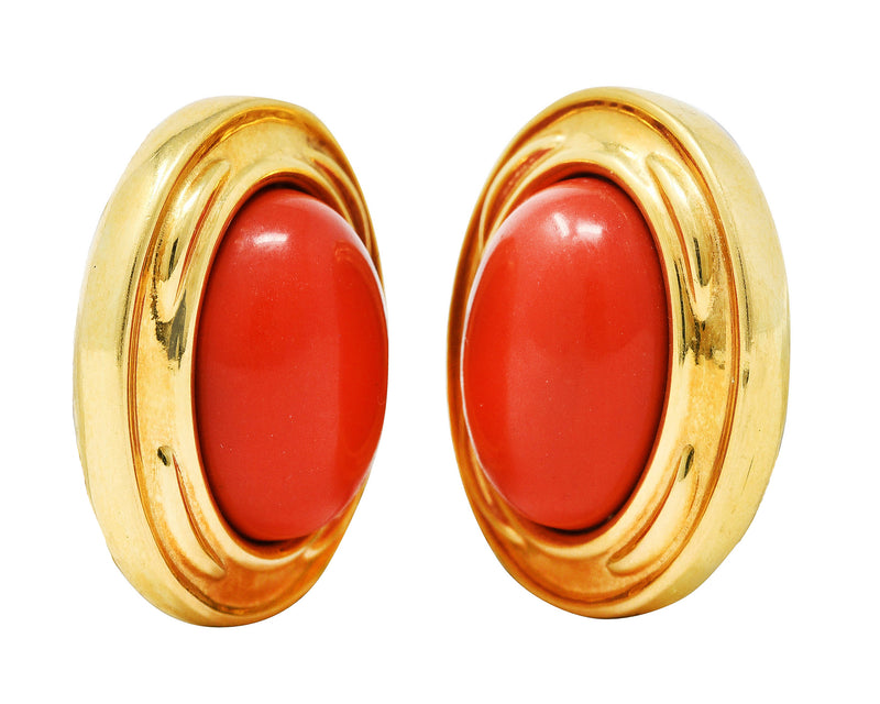 1980's Vintage Italian Red Jasper 18 Karat Yellow Gold Cabochon Earrings Wilson's Antique & Estate Jewelry
