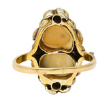Arts & Crafts Diamond Baroque Pearl 14 Karat Yellow Gold Floral Dinner Ring