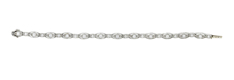 Art Deco 2.25 CTW Diamond Platinum Cushion Link Bracelet Wilson's Estate Jewelry