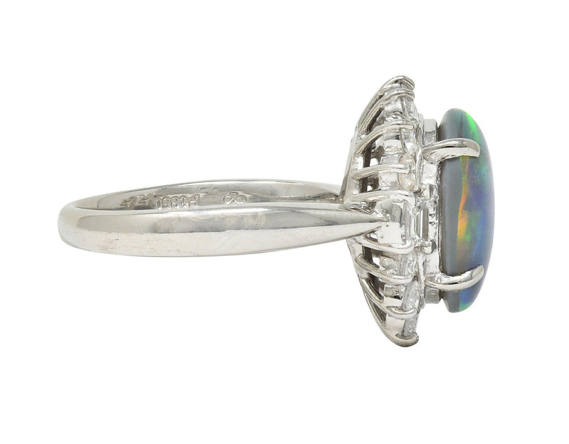 Contemporary 0.86 CTW Diamond Opal Platinum Halo Cluster Ring