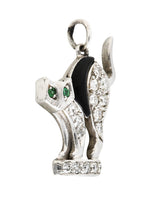 Art Deco Onyx Diamond Emerald Platinum Antique Cat Charm Wilson's Estate Jewelry