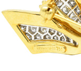 Tiffany 1960's 1.30 CTW Diamond Platinum 18 Karat Yellow Gold Pavé Vintage Bow Brooch Wilson's Estate Jewelry
