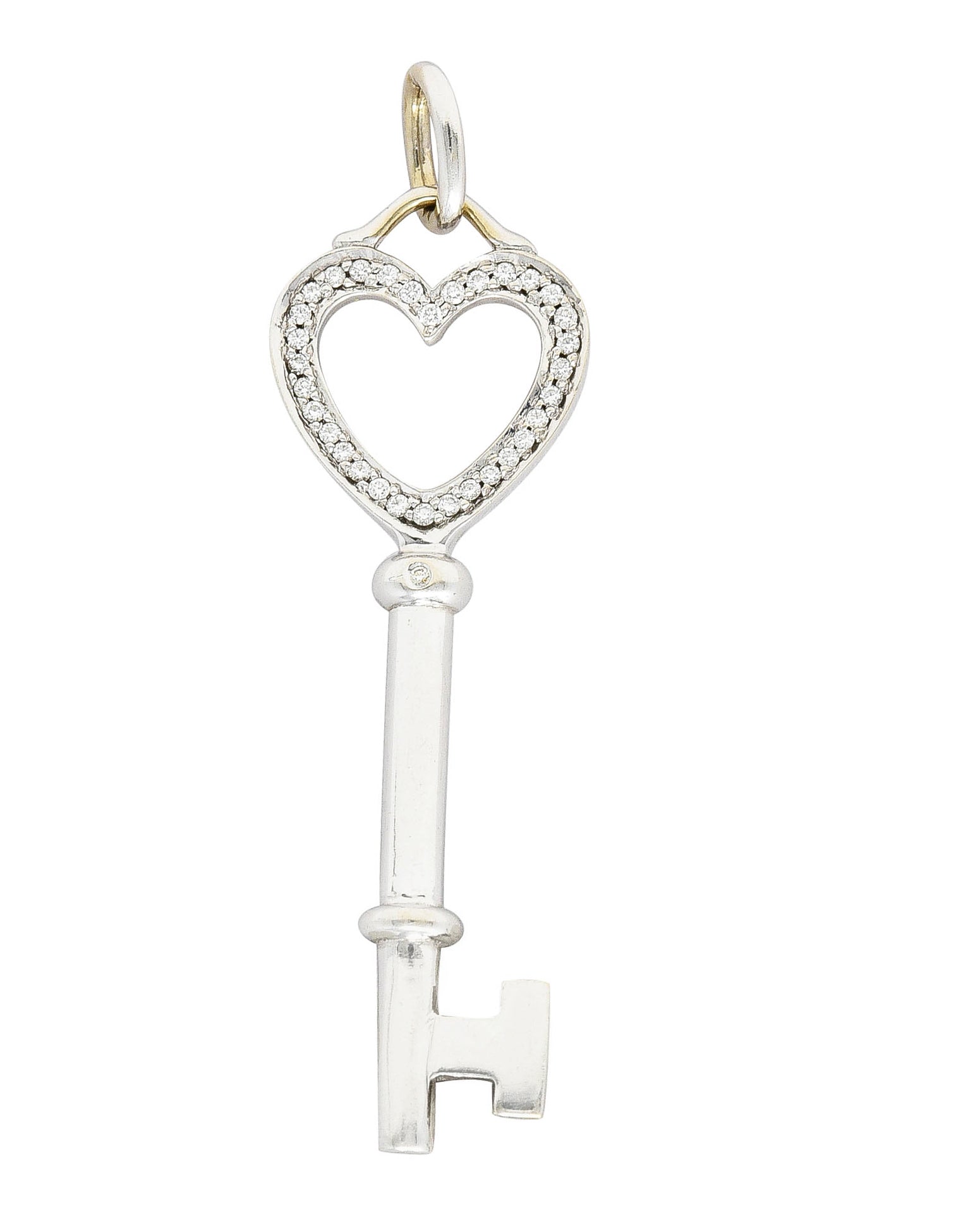 Tiffany & Co. Diamond 18 Karat White Gold Heart Key Pendant Wilson's Estate Jewelry