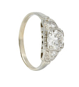 Retro 0.95 CTW Transitional Diamond 14 Karat White Gold Vintage Engagement Ring
