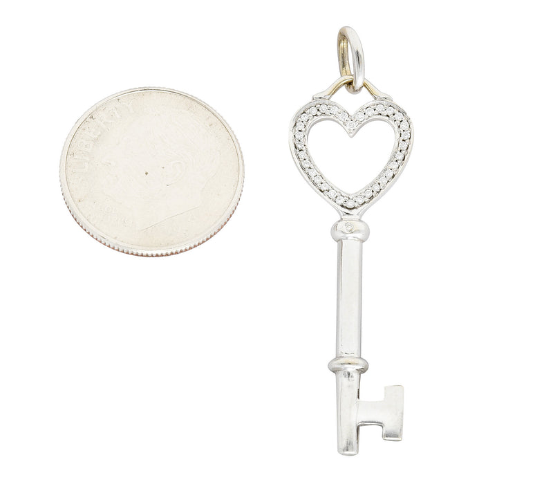 Tiffany & Co. Diamond 18 Karat White Gold Heart Key Pendant Wilson's Estate Jewelry