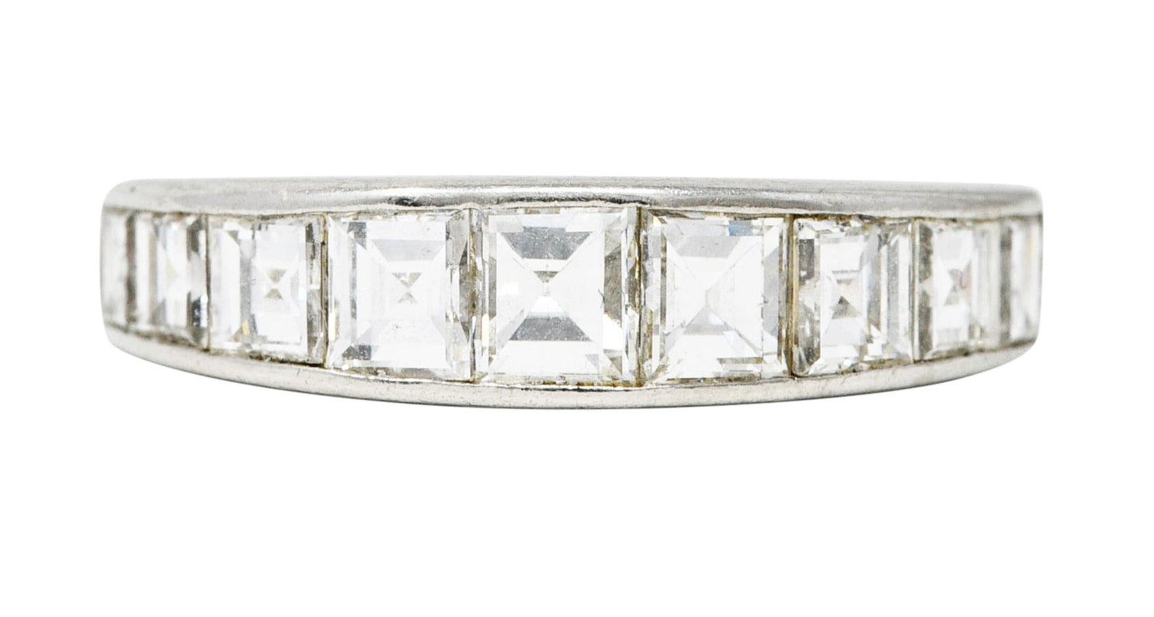 Mid-Century 1950's 1.95 CTW Square Step Cut Diamond Platinum Channel Band Vintage Ring Wilson's Estate Jewelry