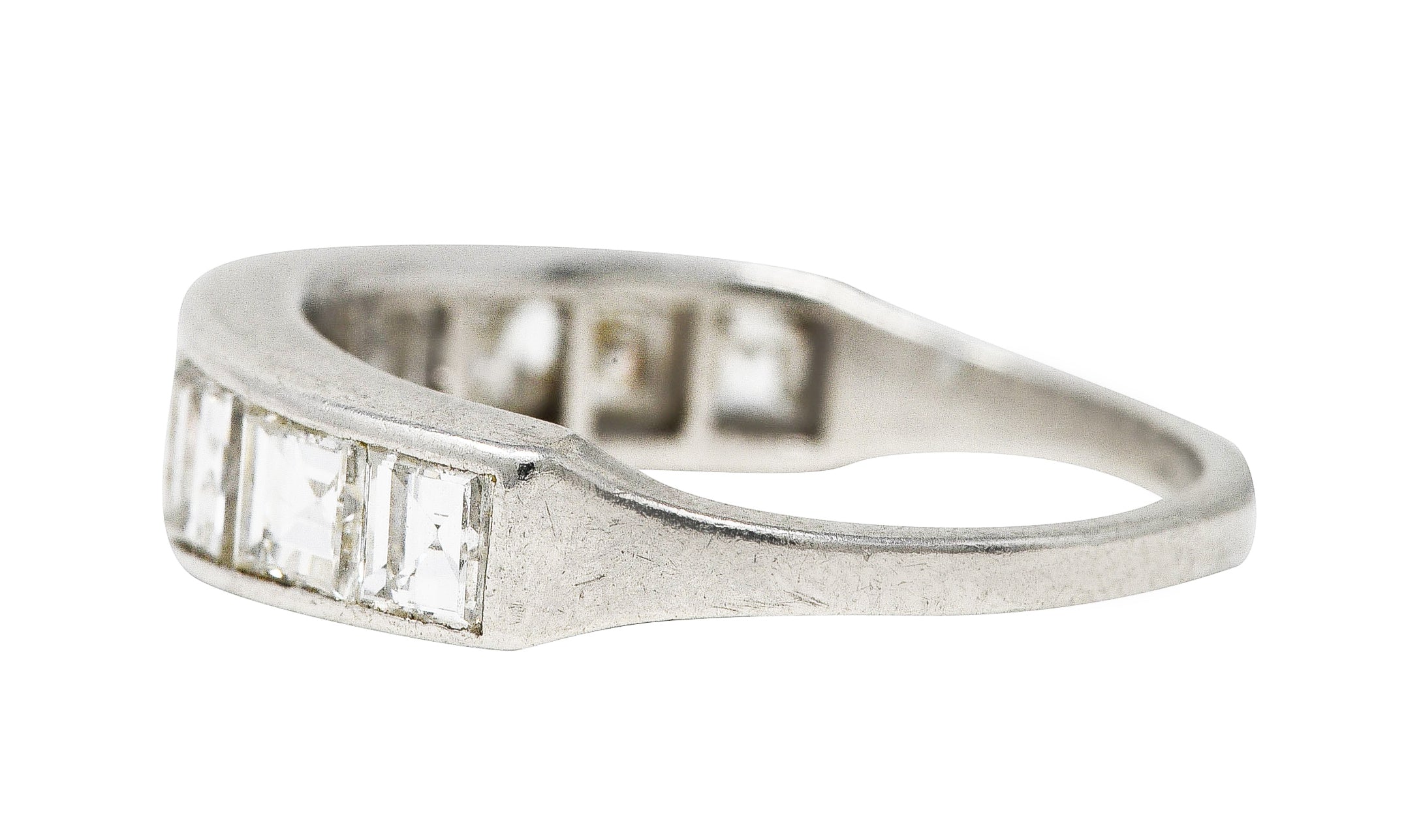 Mid-Century 1950's 1.95 CTW Square Step Cut Diamond Platinum Channel Band Vintage Ring Wilson's Estate Jewelry