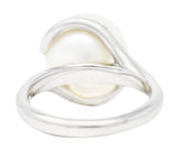Mikimoto Diamond Cultured South Sea Pearl 18 Karat White Gold Bypass Ring Wilson's Antique & Estate Jewelry