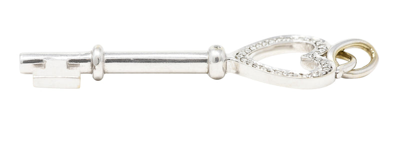 Tiffany & Co. Diamond 18 Karat White Gold Heart Key Pendant Wilson's Estate Jewelry