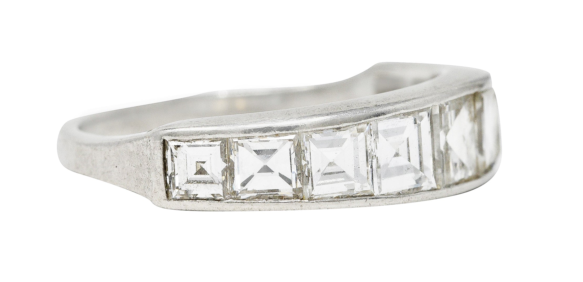 Mid-Century 1950's 1.95 CTW Square Step Cut Diamond Platinum Channel Band Vintage Ring Wilson's Estate Jewelry