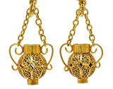 Victorian Etruscan Revival 14 Karat Gold Floral Antique Drop Screw-Back Earrings