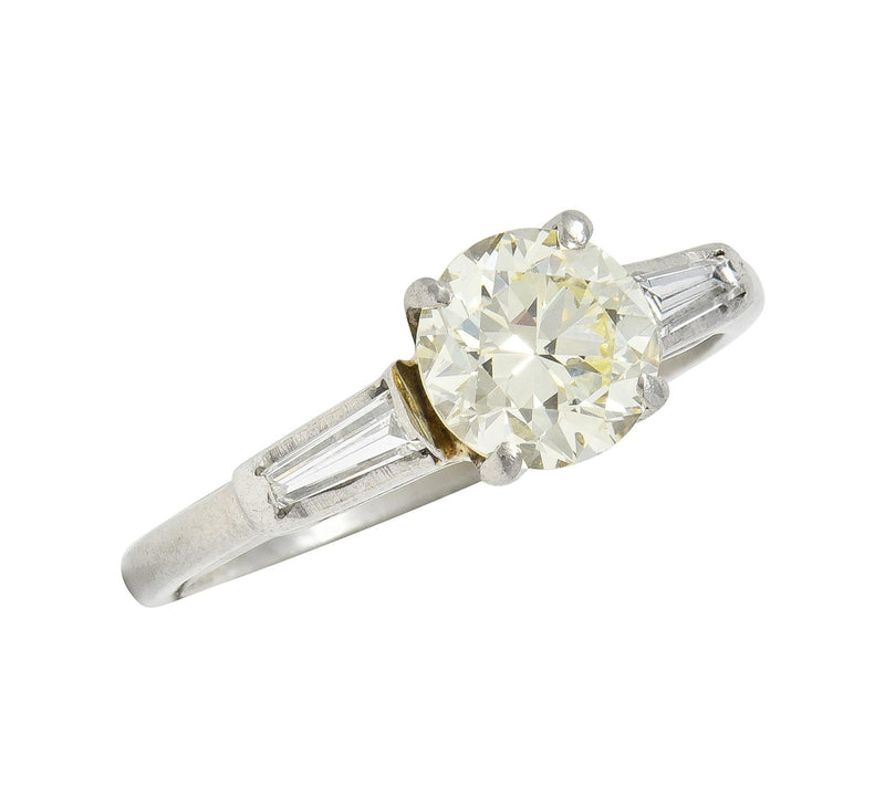 1950s 1.50 CTW Transitional Diamond Platinum Three Stone Vintage Engagement Ring