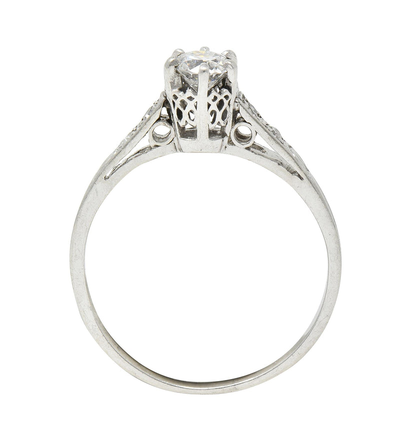 Art Deco Old Mine Cut Diamond Platinum Tulip Vintage Engagement Ring