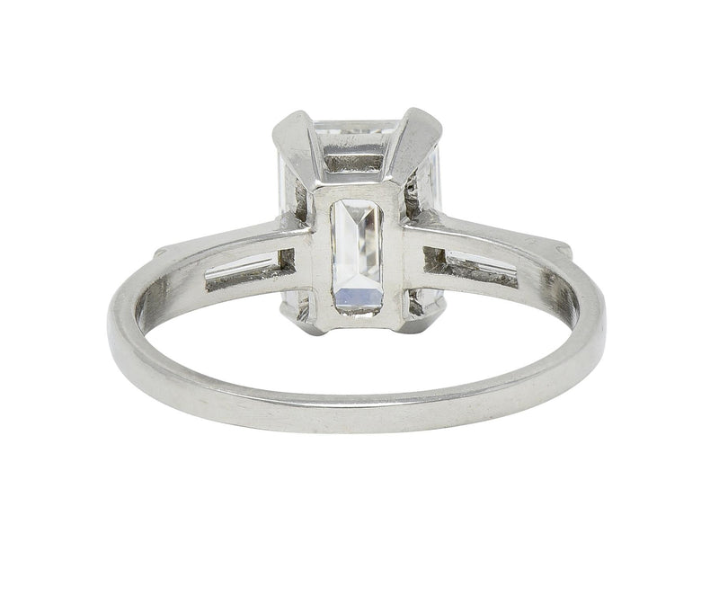 Mid-Century 2.11 CTW Emerald Cut Diamond Platinum Vintage Engagement Ring GIA