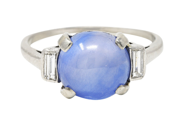 1950's Mid-Century 8.24 CTW Star Sapphire Cabochon Diamond Platinum Vintage Gemstone Ring Wilson's Estate Jewelry