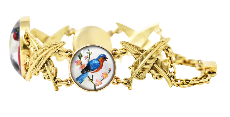 Carter Gough Essex Crystal Quartz 14 Karat Yellow Gold Feather Bird Themed Vintage Link Bracelet Wilson's Estate Jewelry