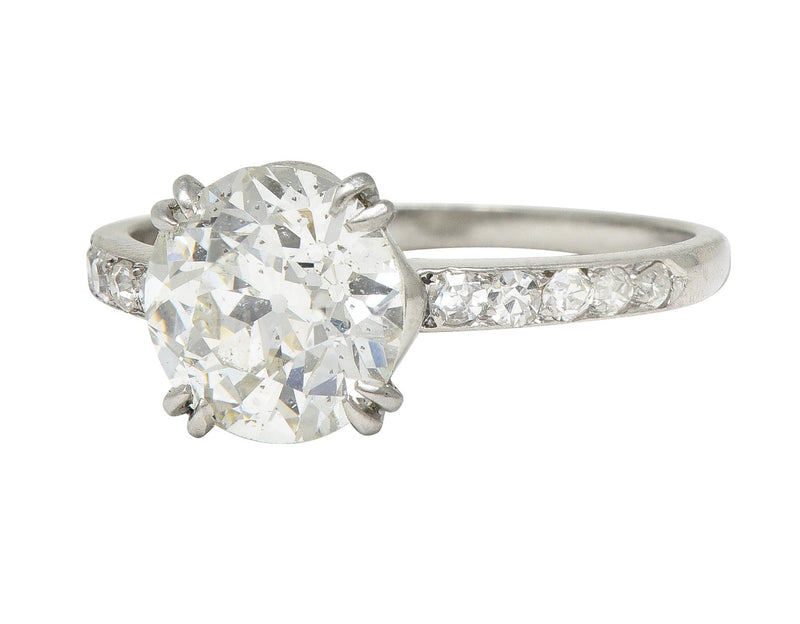 Art Deco French 2.21 CTW Old European Diamond Platinum Engagement Ring GIA