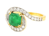 French Maison 1.57 CTW Emerald Diamond 18 Karat Yellow Gold Bypass Ring Wilson's Antique & Estate Jewelry