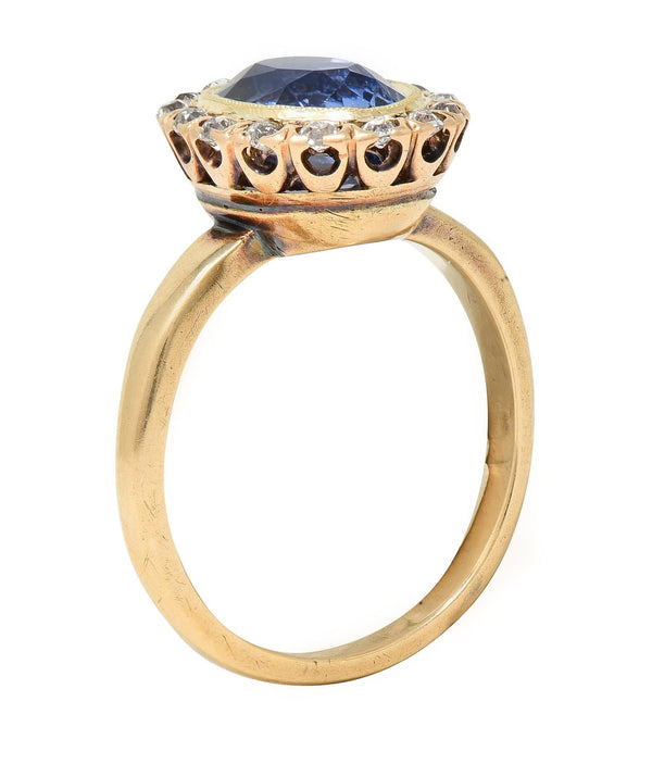 Victorian 2.95 CTW No Heat Ceylon Sapphire Diamond 14 Karat Gold Antique Ring