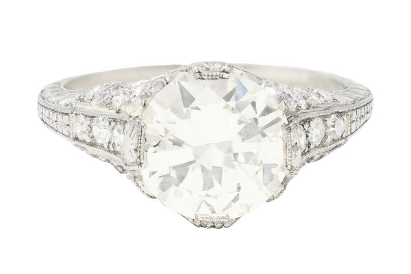 1930's Art Deco 2.58 CTW Old European Diamond Platinum Floral Engagement Ring Wilson's Estate Jewelry
