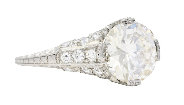 1930's Art Deco 2.58 CTW Old European Diamond Platinum Floral Engagement Ring Wilson's Estate Jewelry