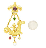 SeidenGang 1980's Diamond Pearl Tourmaline Peridot Aquamarine 18 Karat Yellow Gold Cherub Hippocampus Swagged Vintage Drop Brooch Wilson's Estate Jewelry