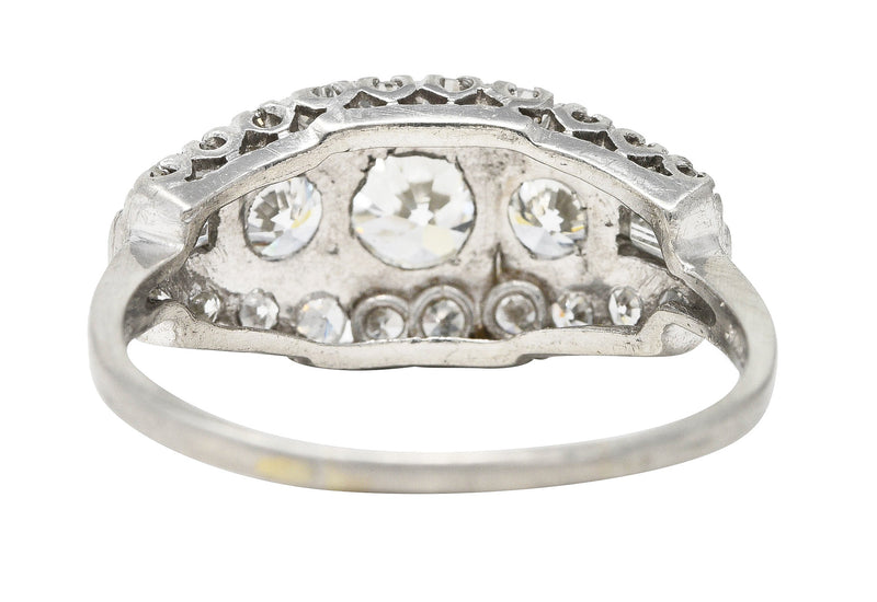 1950's Mid-Century 1.85 CTW Diamond Platinum Vintage Fishtail Band Ring Wilson's Estate Jewelry
