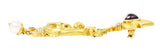 SeidenGang 1980's Diamond Pearl Tourmaline Peridot Aquamarine 18 Karat Yellow Gold Cherub Hippocampus Swagged Vintage Drop Brooch Wilson's Estate Jewelry