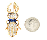 1880's Victorian 2.75 CTW Sapphire Diamond 18 Karat Rose Gold Antique Stag Beetle Brooch Wilson's Estate Jewelry