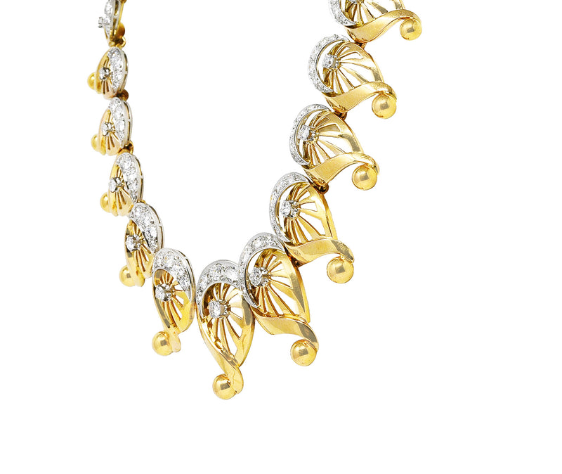 Modernist 1950's 10.00 CTW Diamond 18 Karat Yellow Gold Linked Collar Necklace Wilson's Estate Jewelry