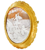 Substantial Buccellati Carved Shell 18 Karat Yellow Gold Poseidon Cameo Vintage Pendant Brooch Wilson's Estate Jewelry
