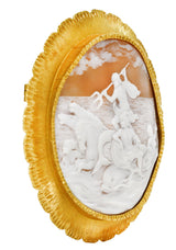 Substantial Buccellati Carved Shell 18 Karat Yellow Gold Poseidon Cameo Vintage Pendant Brooch Wilson's Estate Jewelry