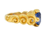 Art Nouveau 2.25 CTW Sapphire Diamond 18 Karat Yellow Gold Antique Swirl Ring