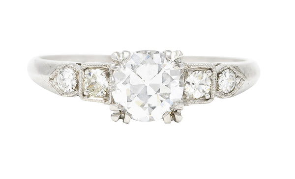 Art Deco 0.84 CTW Old European Diamond Platinum Knife Edge Engagement Ring GIA Wilson's Estate Jewelry