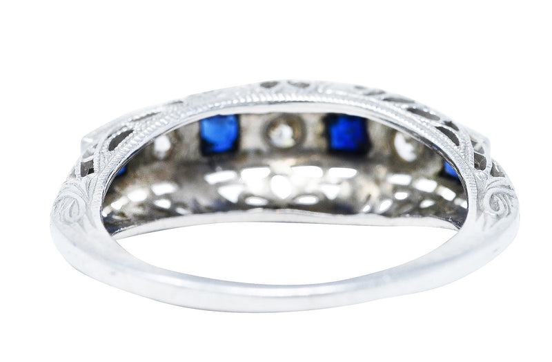 Art Deco 0.50 CTW Diamond Sapphire Platinum Floral Band Ring Circa 1930 Wilson's Antique & Estate Jewelry