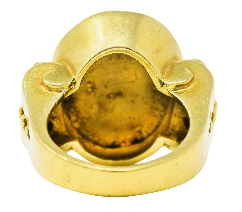 SeidenGang Neoclassical Diamond 18 Karat Yellow Gold Greek Muse Signet Ring Wilson's Antique & Estate Jewelry