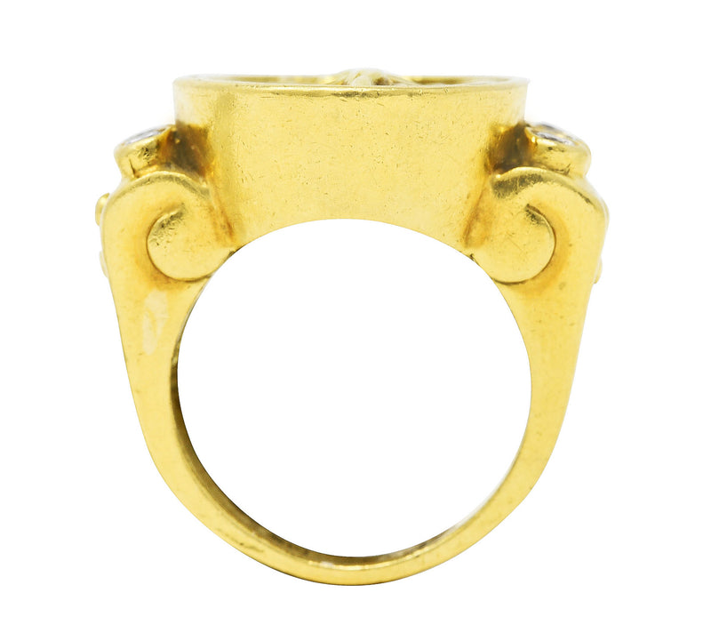 SeidenGang Neoclassical Diamond 18 Karat Yellow Gold Greek Muse Signet Ring Wilson's Antique & Estate Jewelry