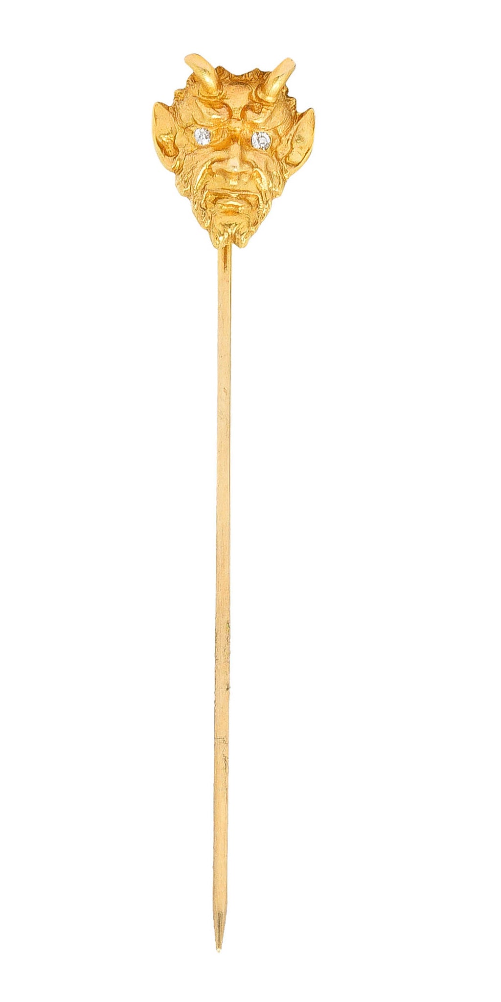 1900 Late Victorian Diamond 18 Karat Yellow Gold Devil Stickpin Wilson's Antique & Estate Jewelry