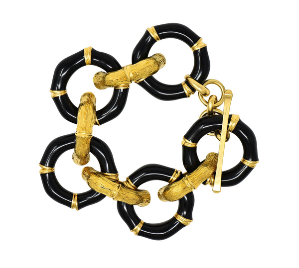 Gucci 2000's Enamel 18 Karat Yellow Gold Bamboo Vintage Link Bracelet