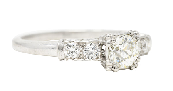 Retro 0.77 CTW Old European Diamond Platinum Fishtail Vintage Engagement Ring Wilson's Estate Jewelry