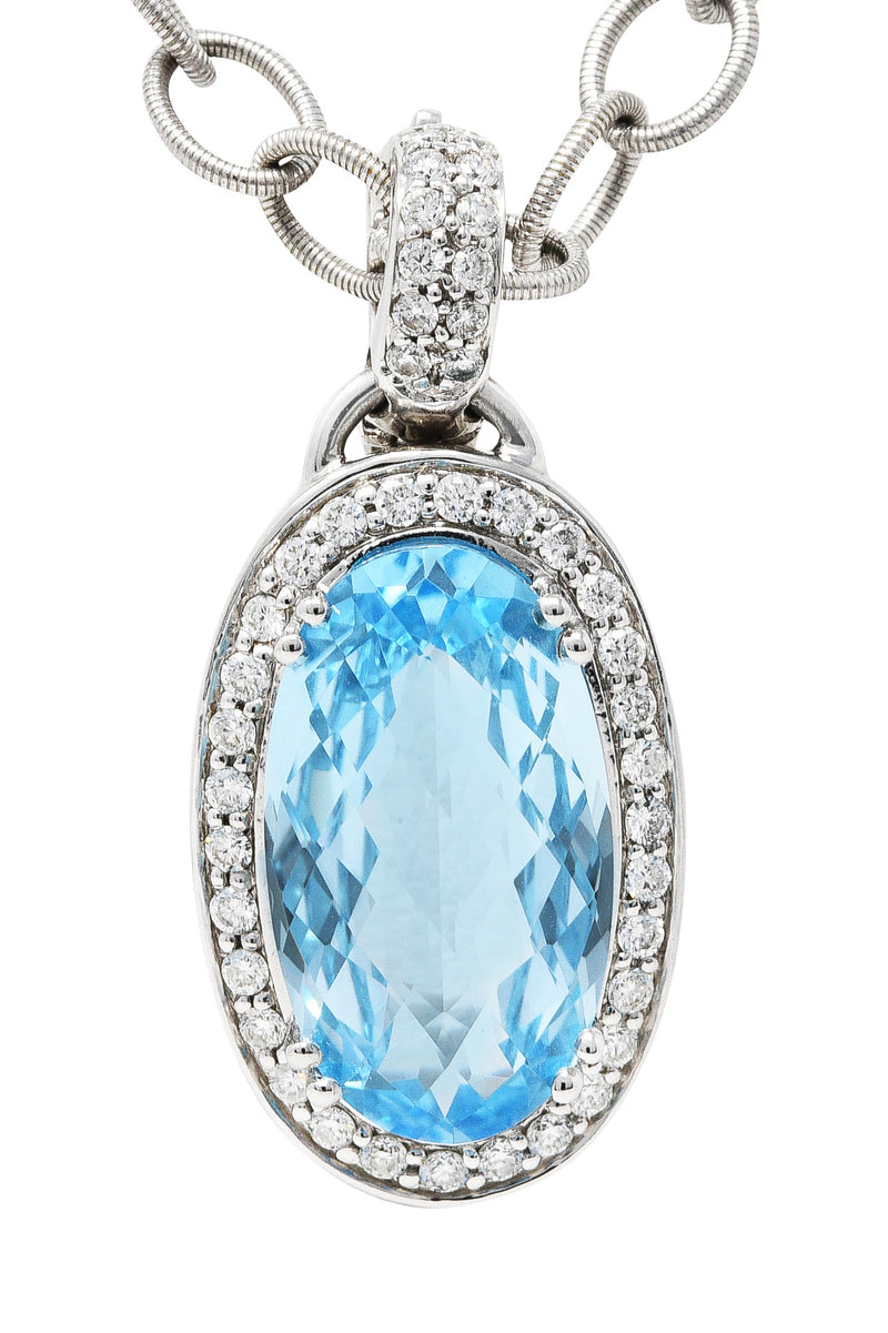 Gabriel & Co. Blue Topaz Diamond 14 Karat White Gold Enhancer Necklace Wilson's Antique & Estate Jewelry