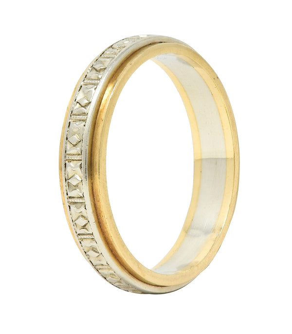 Art Deco Platinum 14 Karat Two-Tone Gold Antique Wedding Band Ring