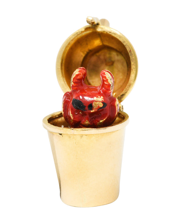 Retro Red Enamel 14 Karat Gold Devil Martini Shaker Charmcharm - Wilson's Estate Jewelry