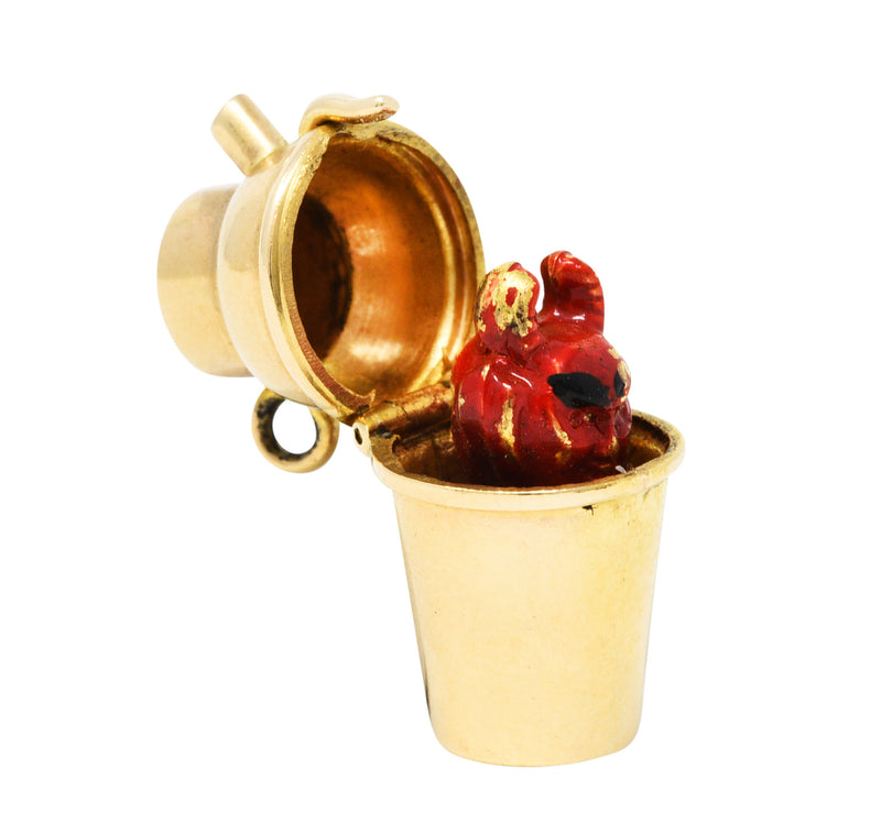 Retro Red Enamel 14 Karat Gold Devil Martini Shaker Charmcharm - Wilson's Estate Jewelry