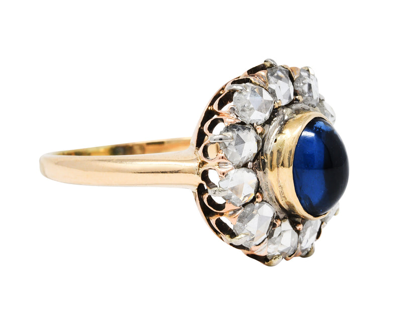 Victorian 2.50 CTW Sapphire Diamond 14 Karat Gold Cabochon Cluster RingRing - Wilson's Estate Jewelry