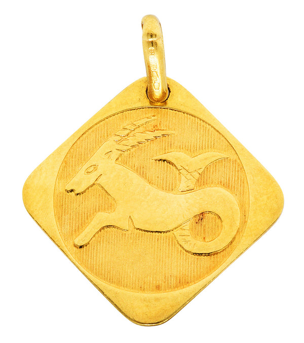 Vintage 18 Karat Gold Cushion Capricorn Zodiac Charmcharm - Wilson's Estate Jewelry