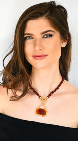 Elizabeth Locke Carnelian Venetian Glass Mother-Of-Pearl 19 Karat Gold Medusa Enhancer Pendant Necklace Wilson's Estate Jewelry