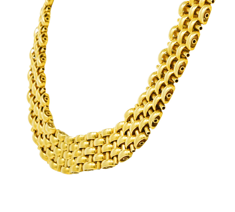 Fred Joaillerie 1960's 18 Karat Yellow Gold Woven Link Vintage Collar Necklace Wilson's Estate Jewelry
