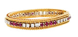 Vintage 5.00 CTW Diamond Ruby 18 Karat Two-Tone Gold Wheat Line Braceletbracelet - Wilson's Estate Jewelry