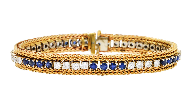 Vintage 5.00 CTW Diamond Sapphire 18 Karat Two-Tone Gold Wheat Line Braceletbracelet - Wilson's Estate Jewelry